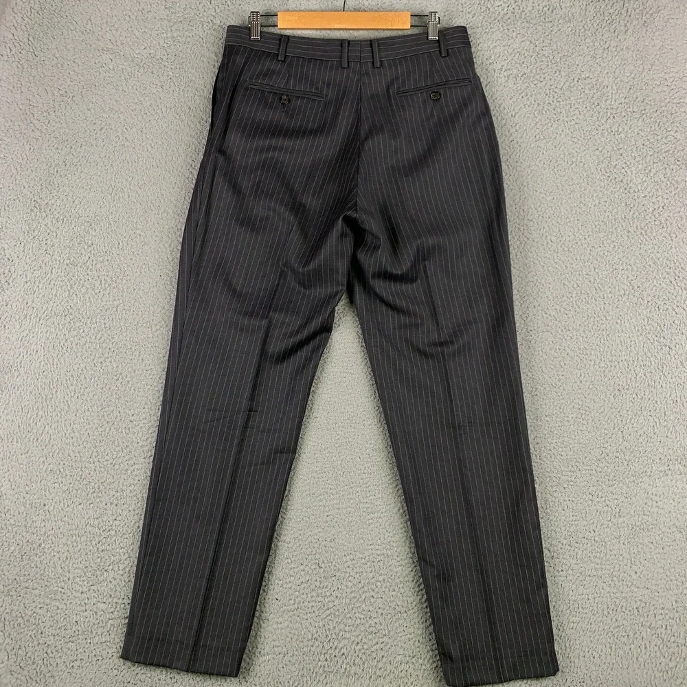 Ralph Ralph Lauren 2 Piece Suit 42L Grey Pinstripe Wool Pleated Pants 34x30.5